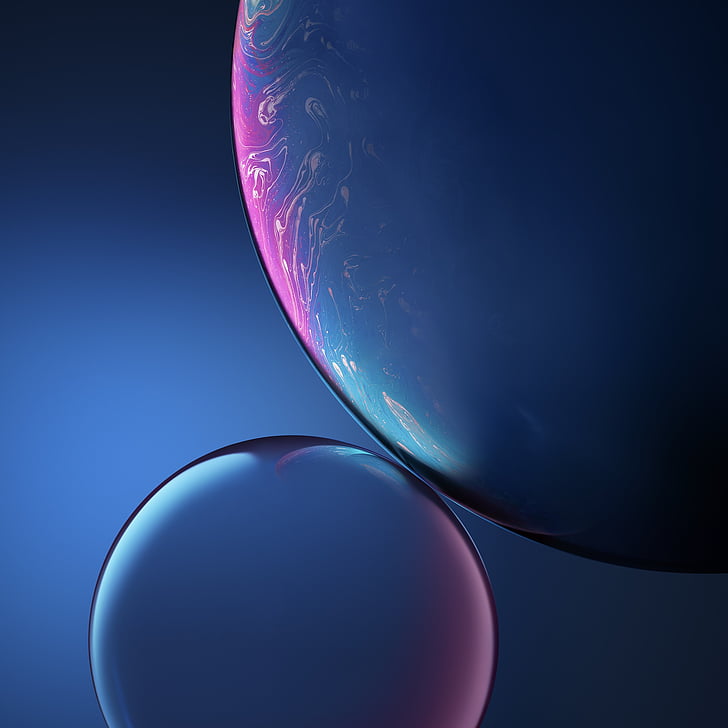 Bubbles، Blue، iPhone XR، iPhone XS، iPhone XS Max، iOS 12، Stock، HD، خلفية HD