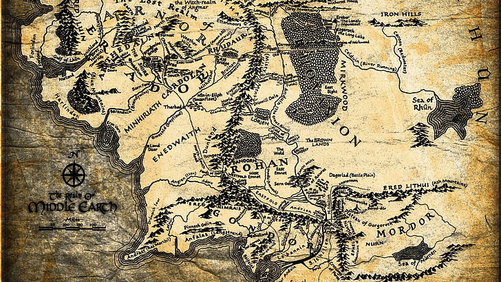 Ilustrasi peta Middle Earth, Middle-earth, map, The Lord of the Rings, Wallpaper HD
