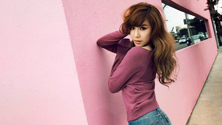 เสื้อเชิ้ตแขนยาวสีม่วงของผู้หญิงโซนยอชิแด Girls 'Generation เอเชียนางแบบนักดนตรีนักร้องเกาหลีทิฟฟานี่ผู้หญิงนอกเมืองในเมือง, วอลล์เปเปอร์ HD