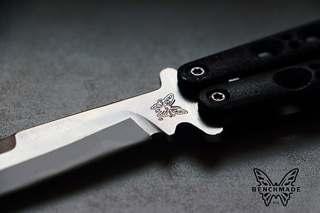 مقبض أسود من الفولاذ المقاوم للصدأ ، سكين فراشة ، تصوير مقرب ، Balisong ، سكاكين فراشة ، سكين ، أحادية اللون، خلفية HD HD wallpaper