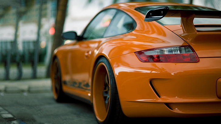 orange coupe, Porsche, Porsche 911, car, orange, Porsche GT3, orange cars, vehicle, HD wallpaper