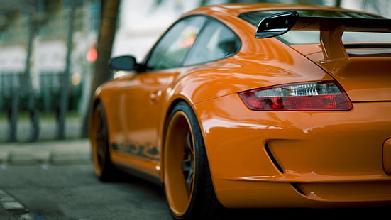 orange coupe, Porsche, Porsche 911, car, orange, Porsche GT3, orange cars, vehicle, HD wallpaper HD wallpaper