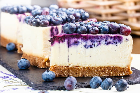 Food, Cheesecake, Blueberry, Cake, Dessert, Pastry, HD wallpaper HD wallpaper