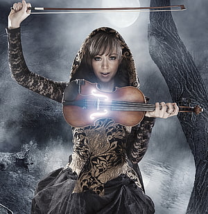 look, night, the moon, violin, music, Lindsey Stirling, Lindsay Stirling, HD wallpaper HD wallpaper