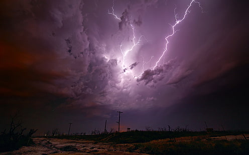 번개 구름 밤 폭풍 HD, 천둥 공격, 자연, 구름, 밤, 번개, 폭풍, HD 배경 화면 HD wallpaper