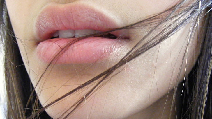 губы, женщины, брюнетка, крупным планом, лицо, HD обои