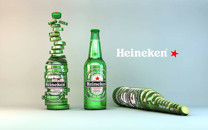 bière, cgi, frais, Heineken, minimalisme, Fond d'écran HD