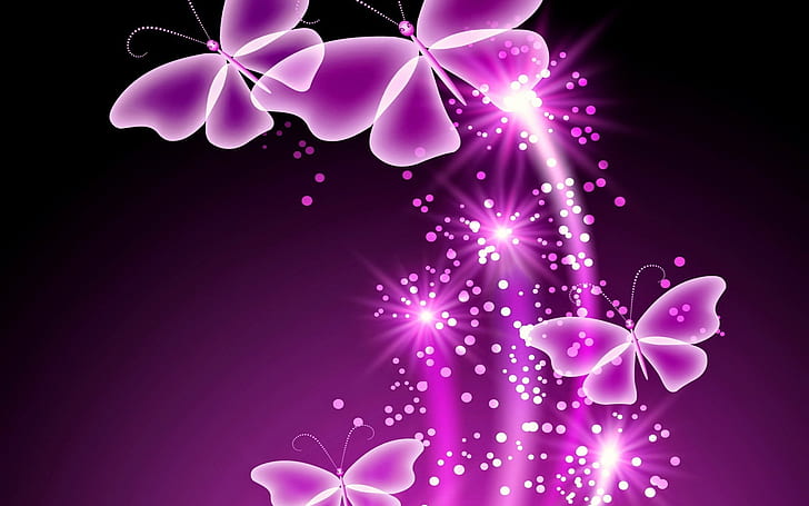 Фиолетовые бабочки, фиолетовые анимированные бабочки, бабочки, арт, дизайн, HD обои