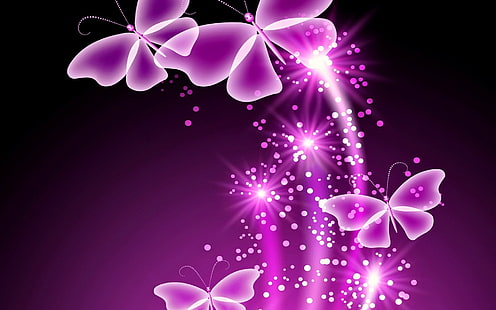 Фиолетовые бабочки, фиолетовые анимированные бабочки, бабочки, арт, дизайн, HD обои HD wallpaper