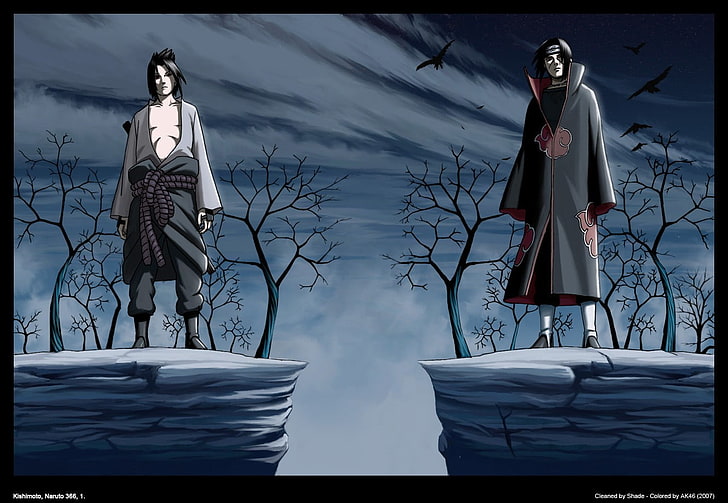Uchiha Sasuke and Itachi wallpaper, Uchiha Sasuke, Naruto Shippuuden, Uchiha Itachi, Akatsuki, raven, brothers, anime, HD wallpaper