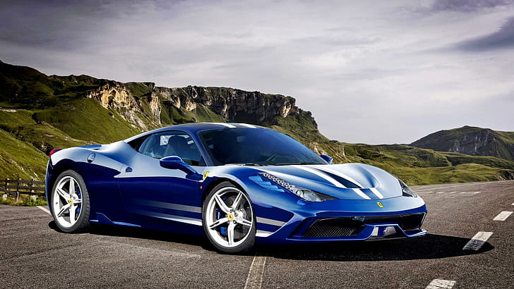 Blue Ferrari 458 SPECIALE, supercar,, blue coupe, blue ferrari 458 speciale, supercar, HD wallpaper
