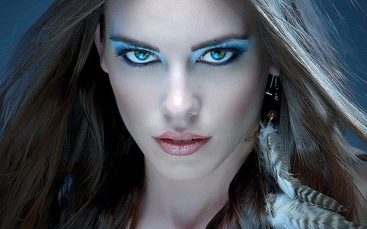 ผู้หญิง, ใบหน้า, สีน้ำตาล, การจัดการภาพ, สีฟ้า, ตาสีเขียว, ลิปสติกสีแดง, ริมฝีปาก, ดวงตา, ​​ซีด, แนวตั้ง, วอลล์เปเปอร์ HD