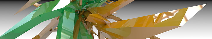 3ds, 5760x1080 px, abstract, art, Green, Max, Orange, renders, spikes, Vray, HD wallpaper