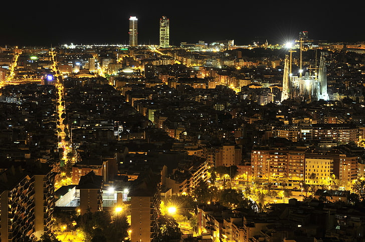 barcelona, ​​cidades, casas, megapolis, noite, espanha, HD papel de parede