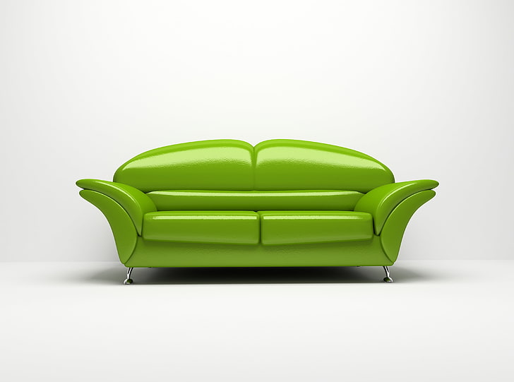 Диван, зеленый кожаный 2-местный диван, Архитектура, Зеленый, Диван, дизайн интерьера, HD обои