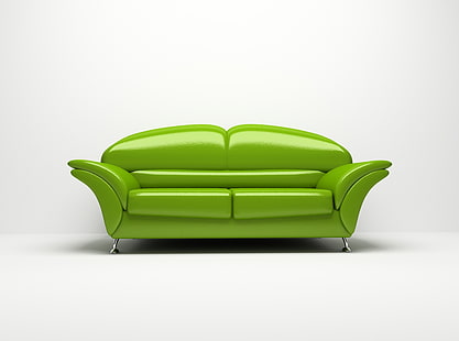 Диван, зеленый кожаный 2-местный диван, Архитектура, Зеленый, Диван, дизайн интерьера, HD обои HD wallpaper