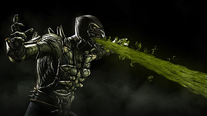 човек повръща зелен течен цифров тапет, Mortal Kombat X, Reptile (Mortal Kombat), HD тапет