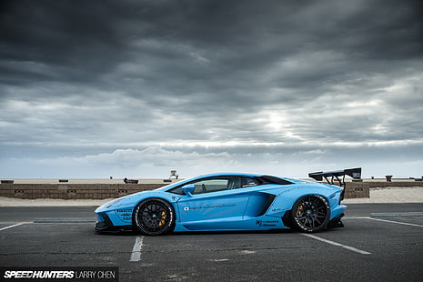 blu, auto, Lamborghini, Lamborghini Aventador, LB Works, Liberty Walk, Sfondo HD HD wallpaper