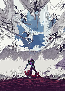 Neon Genesis Evangelion, EVA Series, EVA Unit 01, EVA Unit 02, HD wallpaper HD wallpaper
