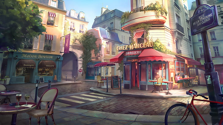 Künstlerisch, Stadt, Fahrrad, Café, Frankreich, Paris, HD-Hintergrundbild