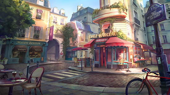 فني ، مدينة ، دراجة ، مقهى ، فرنسا ، باريس، خلفية HD HD wallpaper