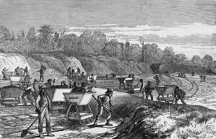 1888, TO DIVERT, THE RIVE, WOOD ENGRAVING, CUTTING A CHANNEL, PANAMA CANAL, HD wallpaper