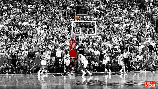 Basketball Jordan in Rot HD, Basketball, bw, Fans, Jordan, schöne Tritte, rot, selektive Färbung, HD-Hintergrundbild HD wallpaper