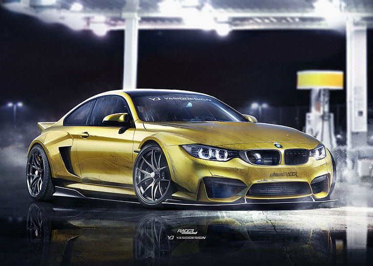 자동차, YASIDDESIGN, 세우다, 삽화, BMW M4, BMW, HD 배경 화면