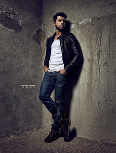 Paul Egas Scarino, homens, 500px, jeans, modelo, jaquetas de couro, HD papel de parede HD wallpaper