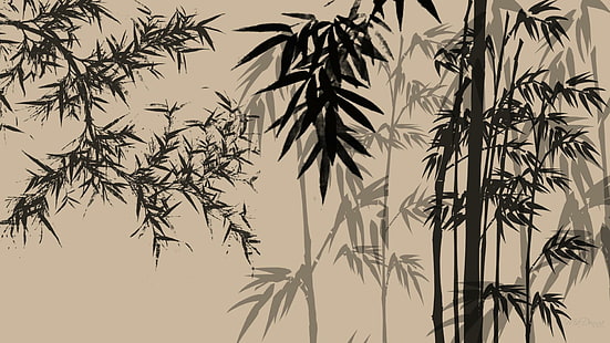 ظلال الخيزران ، الأشجار ، شخصية فايرفوكس ، الملخص ، اليابانية ، الصينية ، الخيزران ، الشاشة العريضة ، ثلاثية الأبعاد والمجردة، خلفية HD HD wallpaper