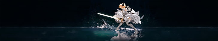 Gadis Anime, Pirang, Seri Nasib, Saber Lily, Layar Tiga Kali Lipat, Wanita Dengan Pedang, Wallpaper HD