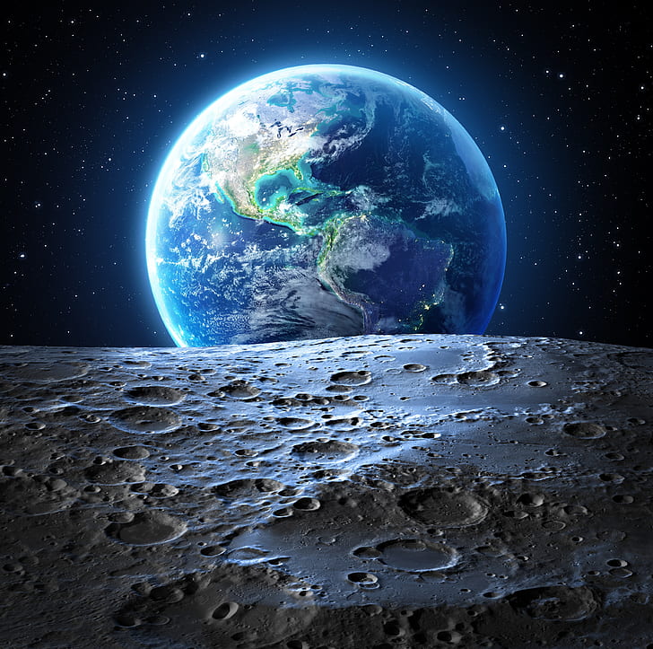 โลก, ดวงจันทร์, ธรรมชาติ, hd, 4k, จักรวาลดิจิตอล, วอลล์เปเปอร์ HD