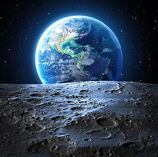 โลก, ดวงจันทร์, ธรรมชาติ, hd, 4k, จักรวาลดิจิตอล, วอลล์เปเปอร์ HD HD wallpaper