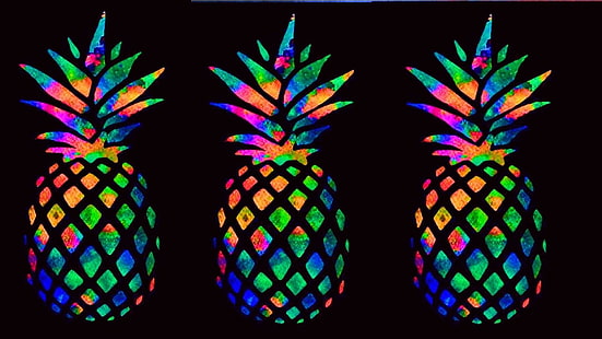 ананас, красочный, абстрактный, фрукты, милый, неон, свет, цифровое искусство, шаблон, дизайн, графика, ананас, HD обои HD wallpaper