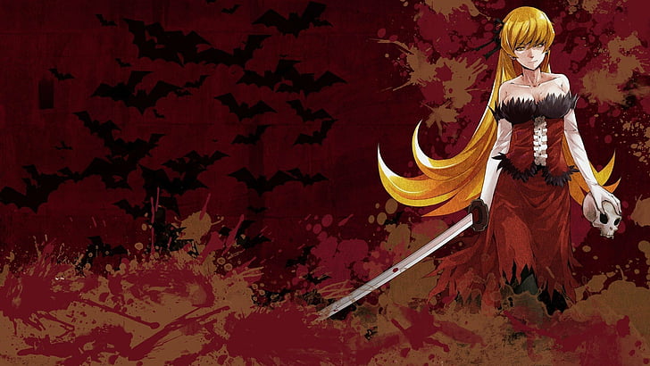 Anime, Monogatari (Series), Dark, Kiss-shot Acerola-orion Heart-under-blade, Shinobu Oshino, HD wallpaper