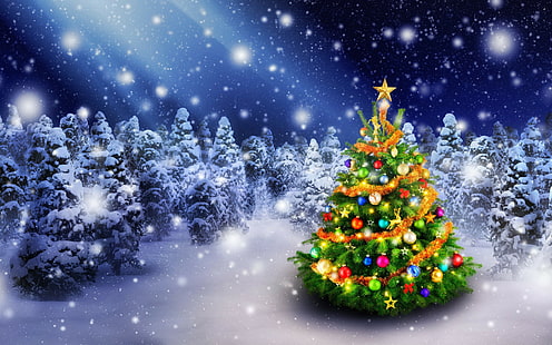 Choinka do dekoracji świątecznych, zielona mini choinka, śnieg, choinka, zima, Boże Narodzenie, Nowy Rok, dekoracja, Wesołych, Choinka, Tapety HD HD wallpaper