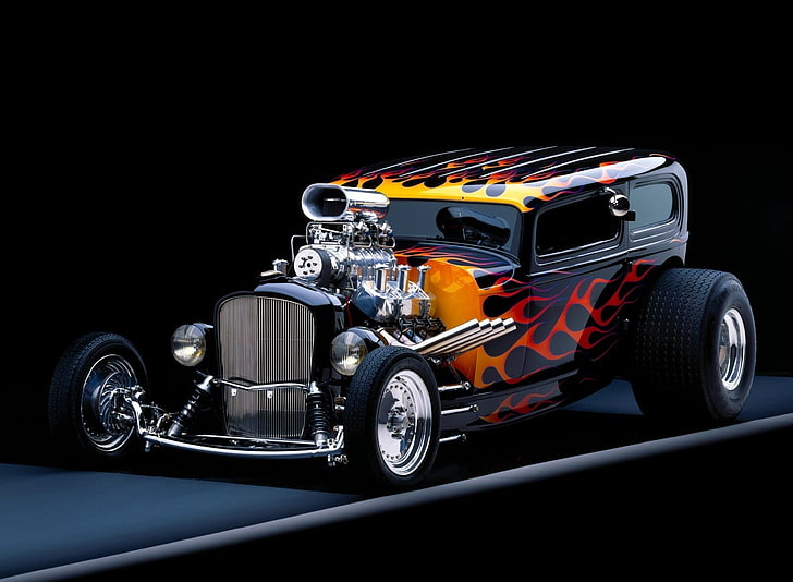 Hot Rod, carro modelo fundido preto e vermelho, Motores, Carros Clássicos, carro, hot rod, HD papel de parede