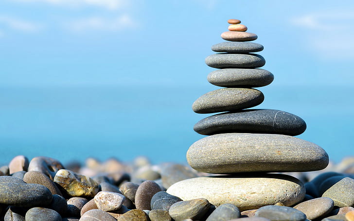 Beach, stones, balancing stone, beach, stones, HD wallpaper