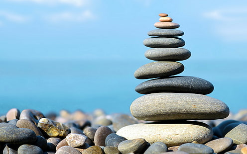 Beach, stones, balancing stone, beach, stones, HD wallpaper HD wallpaper
