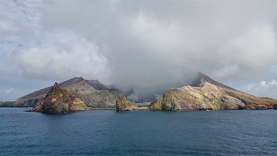 湾のたっぷり、ニュージーランド、ファカアリ、白い島、火山、火山、活火山、海洋火山、 HDデスクトップの壁紙 HD wallpaper