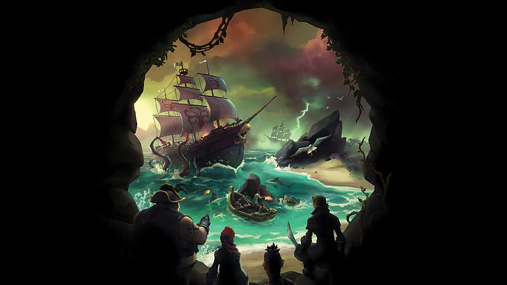 пирати и кораб тапет, Sea of ​​Thieves, 2017 Games, Xbox One, PC, 4K, HD тапет
