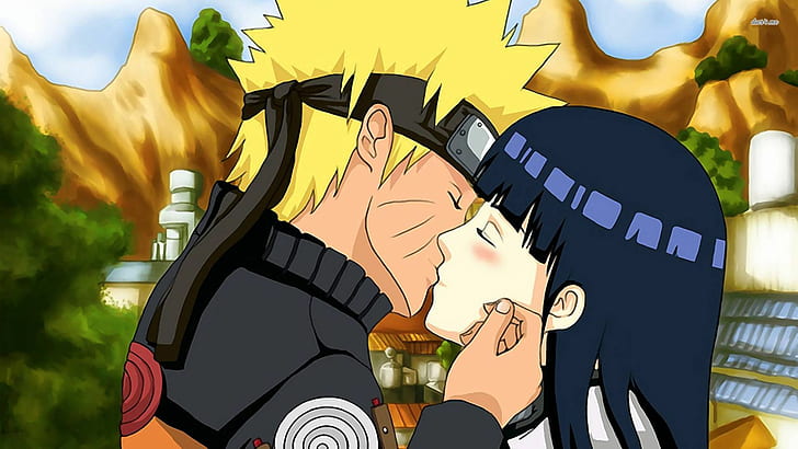 Naruto och Hinata, anime, kyss, kärlek, naruto och hinata, anime, kyss, kärlek, HD tapet