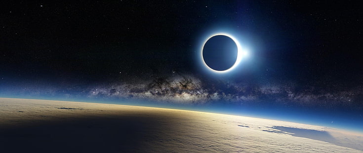 eclipse solar, arte espacial, planeta, arte digital, espacio, Fondo de pantalla HD HD wallpaper