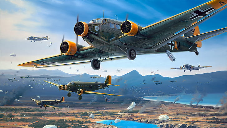 Junkers, military transport aircraft, engine, Ju 52, The Cretan operation, 
