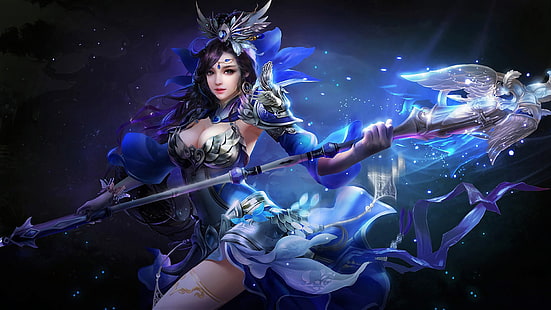 Fantasy, Women Warrior, Blue, Girl, Oriental, Woman, Woman Warrior, HD tapet HD wallpaper