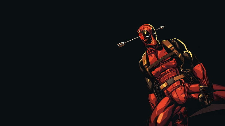 Marvel Deadpool wallpaper, comics, Deadpool, artwork, black background, simple background, arrows, HD wallpaper
