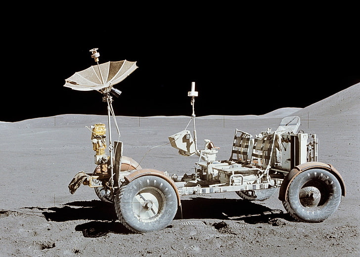 白とグレーの月面移動車両、アポロ、月、 HDデスクトップの壁紙