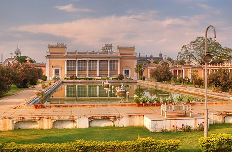 Edifício, Palácio, Palácio de Chowmahalla, Arquitetura, Jardim, Hyderabad, Índia, Palácio, Palácio real, HD papel de parede HD wallpaper
