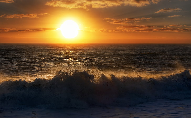 Sunset Over The Tasman Sea, body of water, Oceania, New Zealand, Sunset, Wave, Water, Australia, Tasman, HD wallpaper