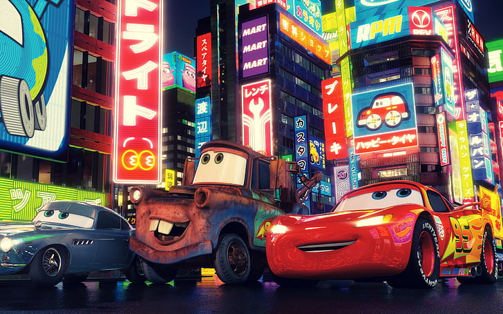 Disney Cars Tow Mater и Lightning McQueen цифровые обои, мультфильм, Pixar, Cars 2, Уолт Дисней, HD обои
